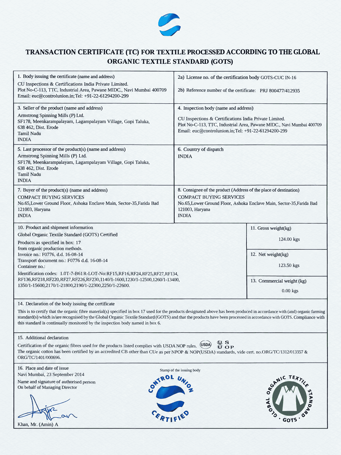 OEKO-TEX Standard 100 Certification