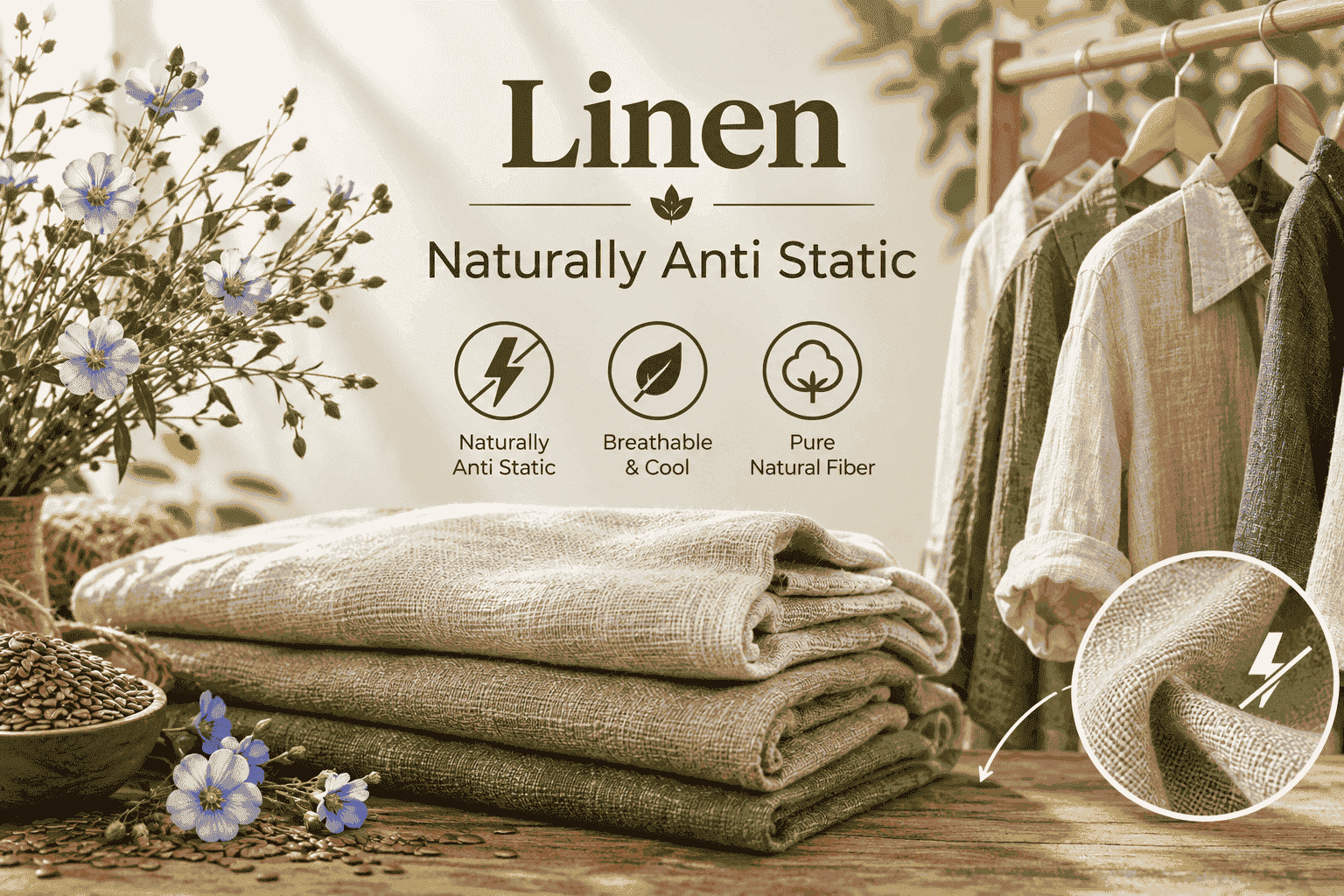 Anti-static linen fabric
